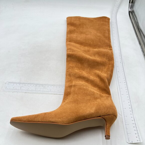 Tan Women Vintage Wide Calf Squared Toe Knee High Boots Low Heel Travel Shoes - Picture 2 of 7